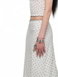 1JINN STUDIO Polka Dot Cat Paw Lace Round Neck Slim Knit Pencil Women&