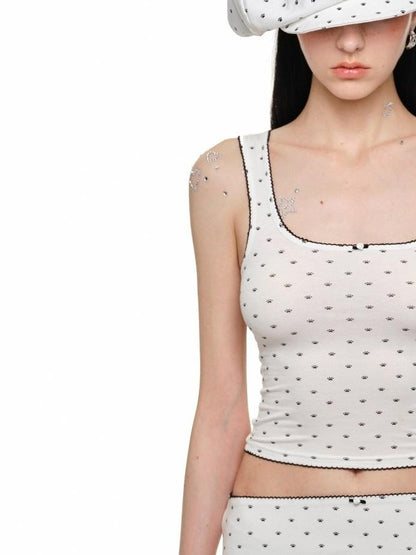 1JINN STUDIO Polka Dot Cat Paw Lace Round Neck Slim Knit Pencil Women&