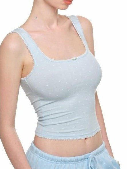 1JINN STUDIO Polka Dot Cat Paw Lace Round Neck Slim Knit Pencil Women&