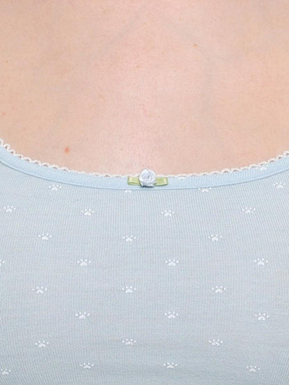 1JINN STUDIO Polka Dot Cat Paw Lace Round Neck Slim Knit Pencil Women&