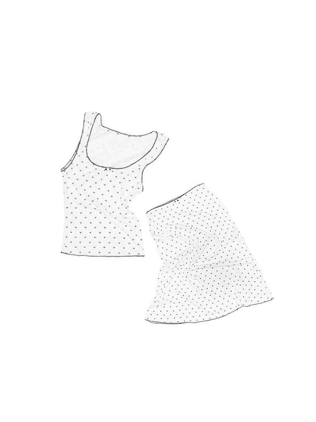 1JINN STUDIO Polka Dot Cat Paw Lace Round Neck Slim Knit Pencil Women&