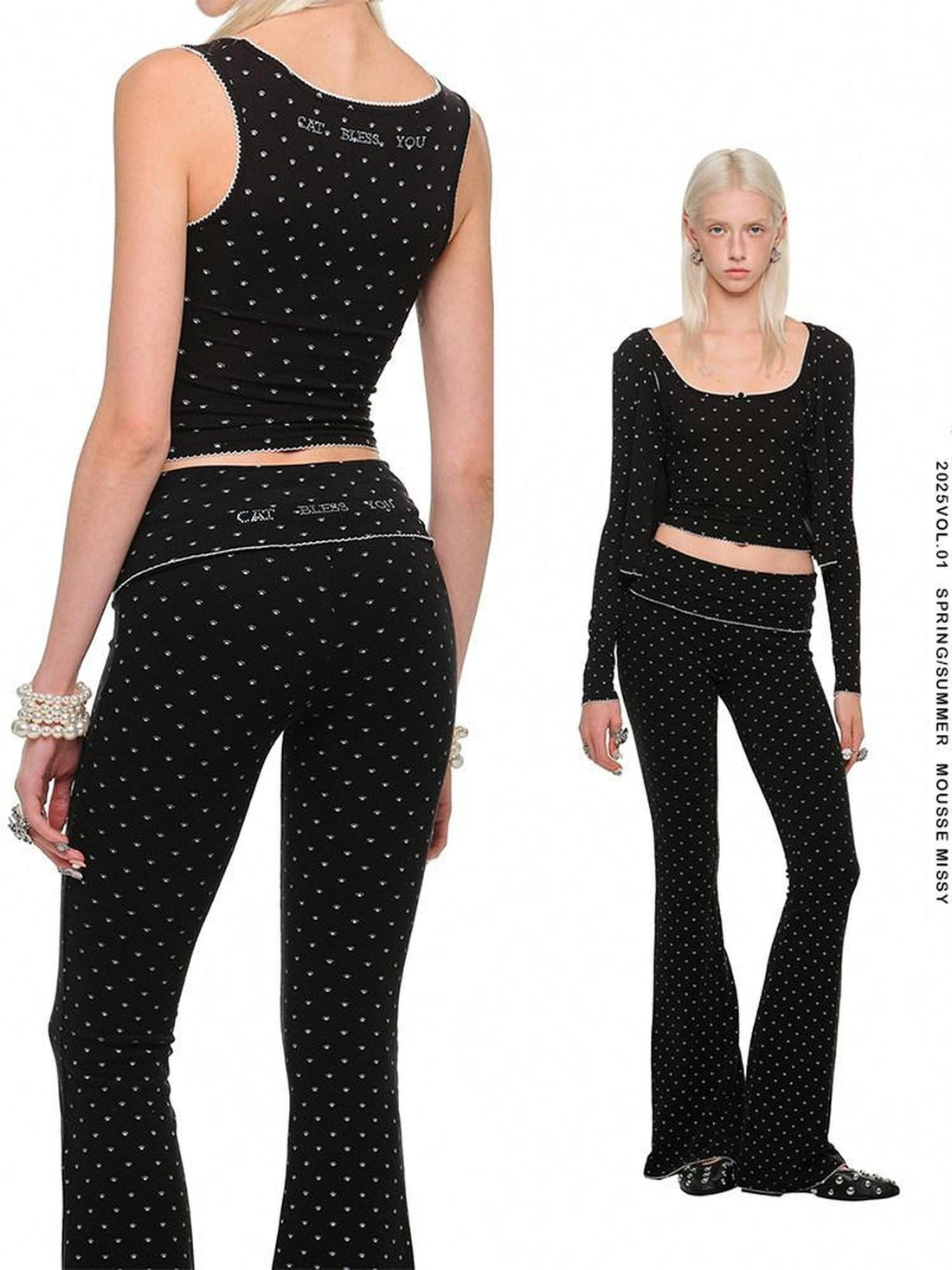 1JINN STUDIO Polka Dot Cat Paw Print Slimming Relaxed Fit Women&