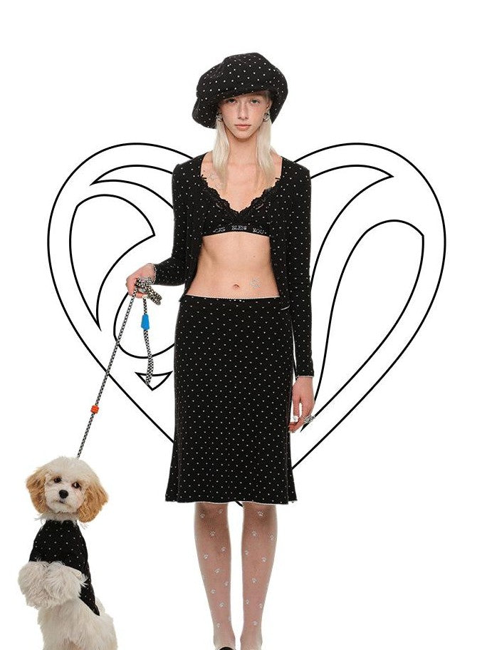 1JINN STUDIO Polka Dot Cat Paw Print Slimming Relaxed Fit Women&