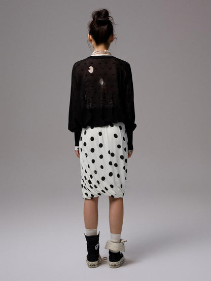1JINN STUDIO Polka Dot Openwork Batwing Bubble Hem Women&
