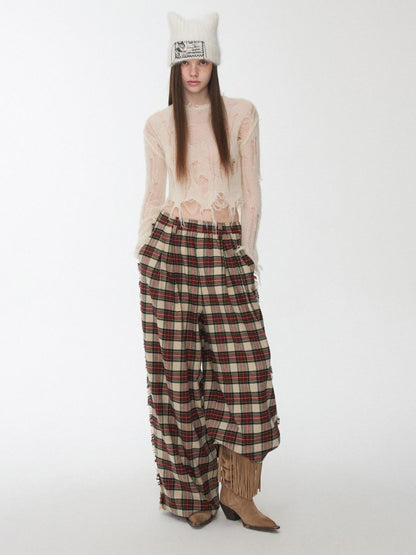 1JINN STUDIO Polka Dot Openwork Distressed Slim Short Women&