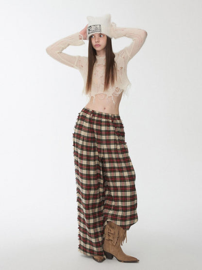 1JINN STUDIO Polka Dot Openwork Distressed Slim Short Women&