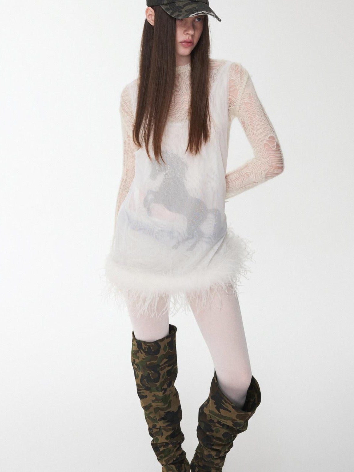 1JINN STUDIO Polka Dot Openwork Distressed Slim Short Women&
