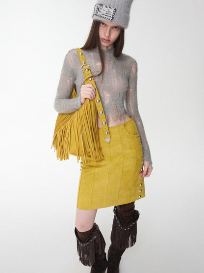 1JINN STUDIO Polka Dot Openwork Distressed Slim Short Women&