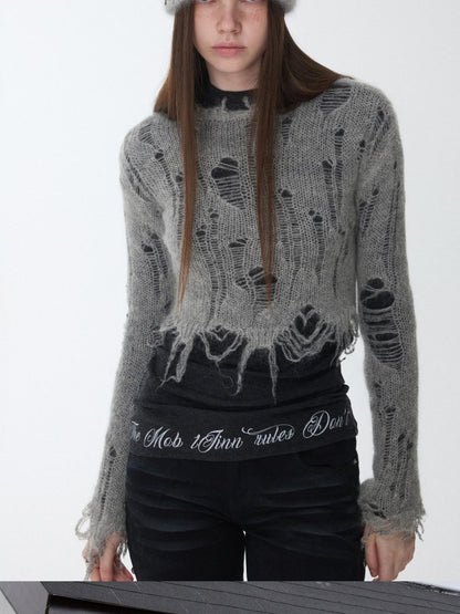 1JINN STUDIO Polka Dot Openwork Distressed Slim Short Women&