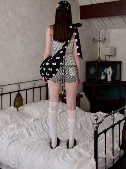 1JINN STUDIO Polka Dot Pleated Drawstring Beaded Dumpling Women&