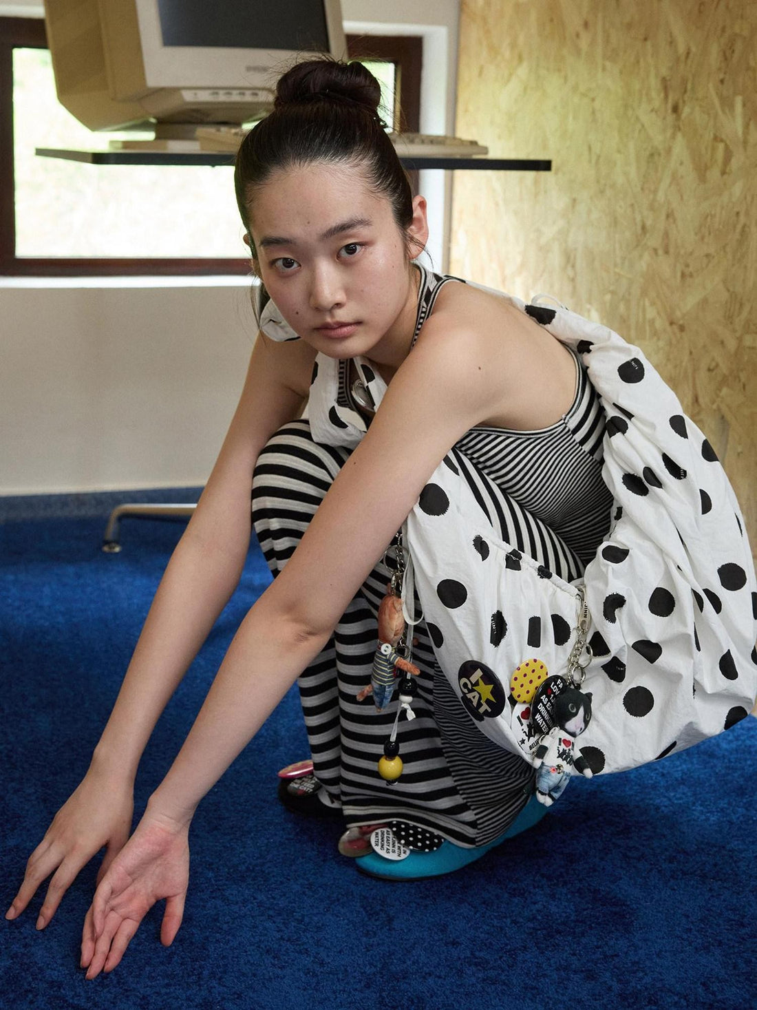 1JINN STUDIO Polka Dot Pleated Drawstring Beaded Dumpling Women&