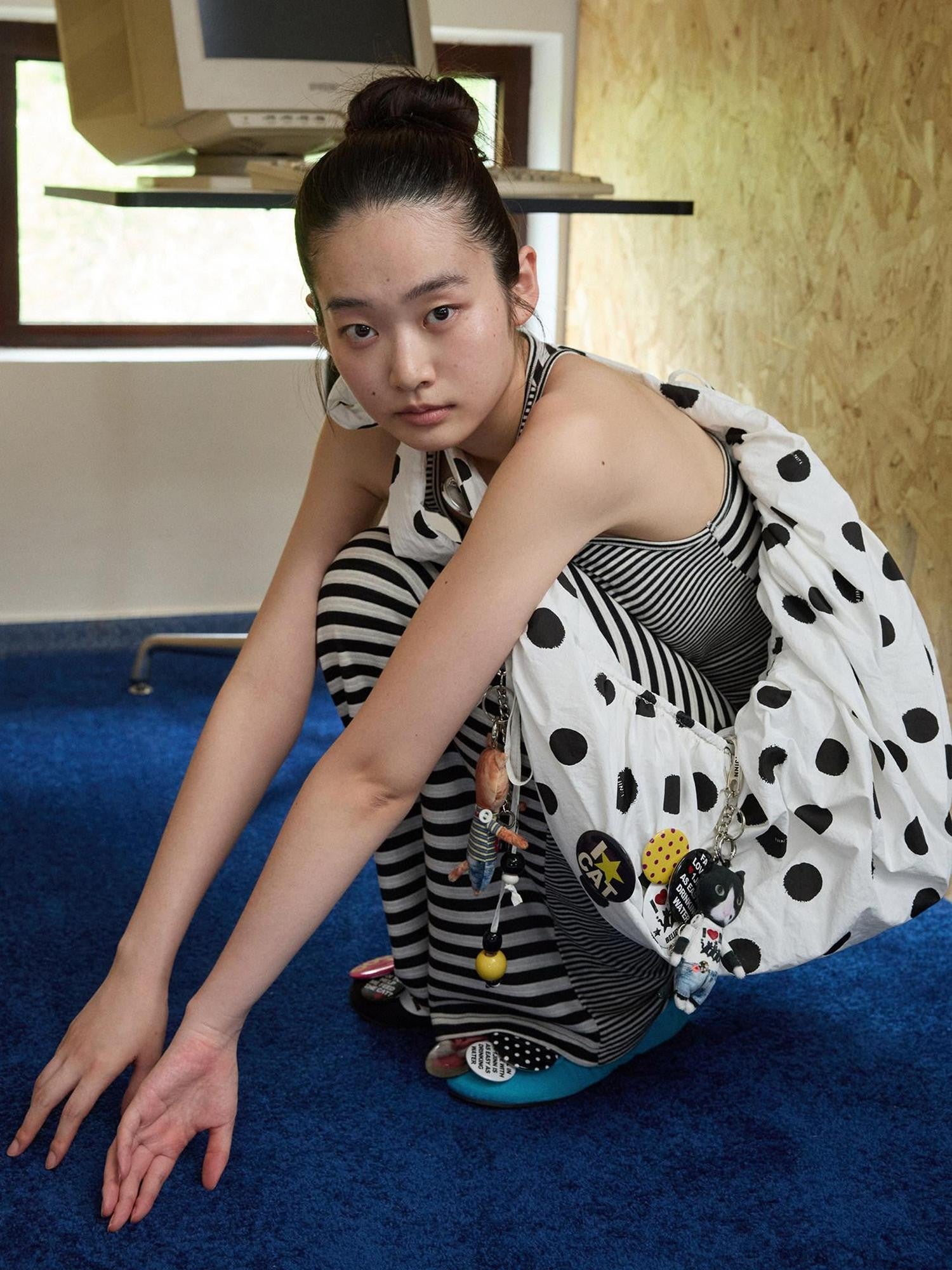 1JINN STUDIO Polka Dot Pleated Drawstring Beaded Dumpling Women&