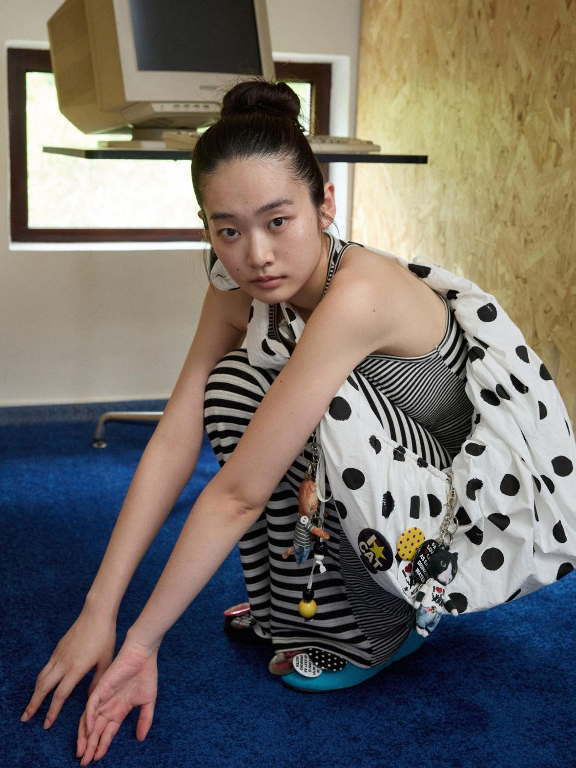 1JINN STUDIO Polka Dot Pleated Drawstring Beaded Dumpling Women&