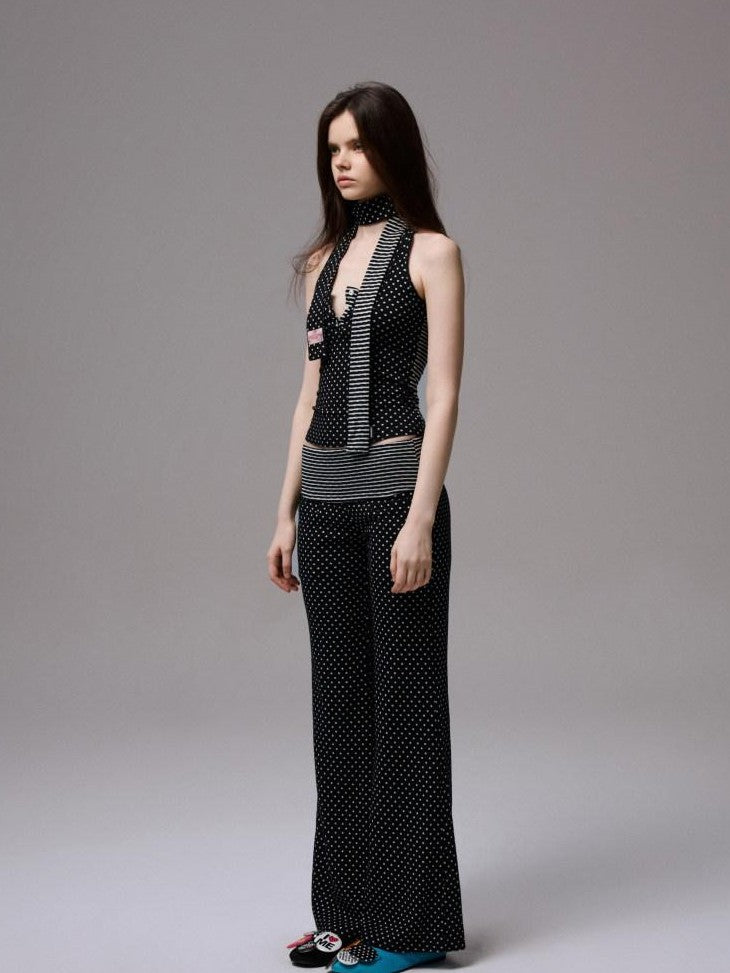1JINN STUDIO Polka Dot Striped Backless Henley Women&