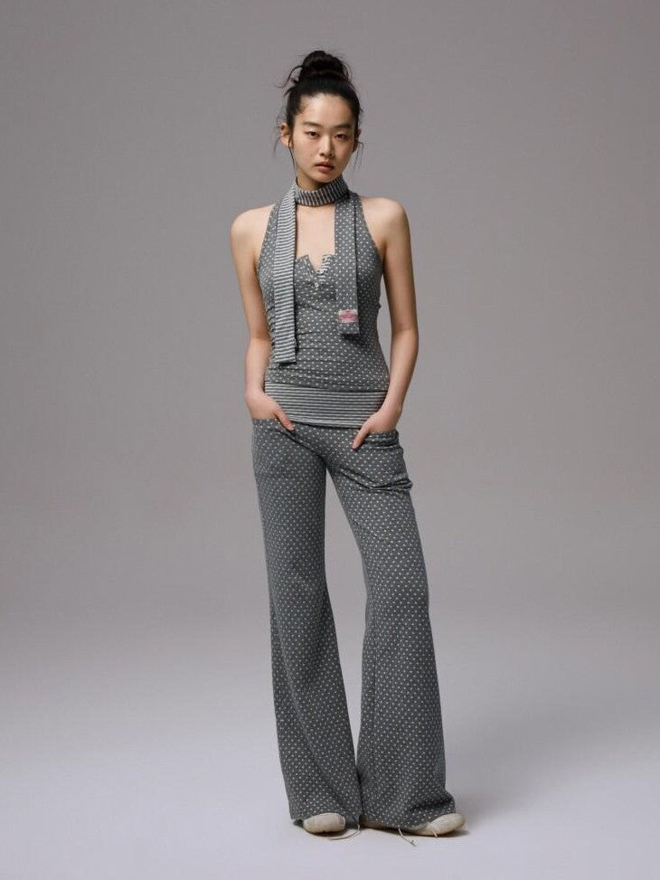 1JINN STUDIO Polka Dot Striped Backless Henley Women&