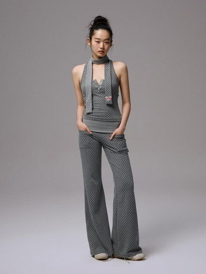 1JINN STUDIO Polka Dot Striped Backless Henley Women&