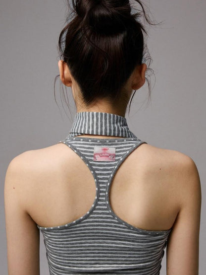 1JINN STUDIO Polka Dot Striped Backless Henley Women&