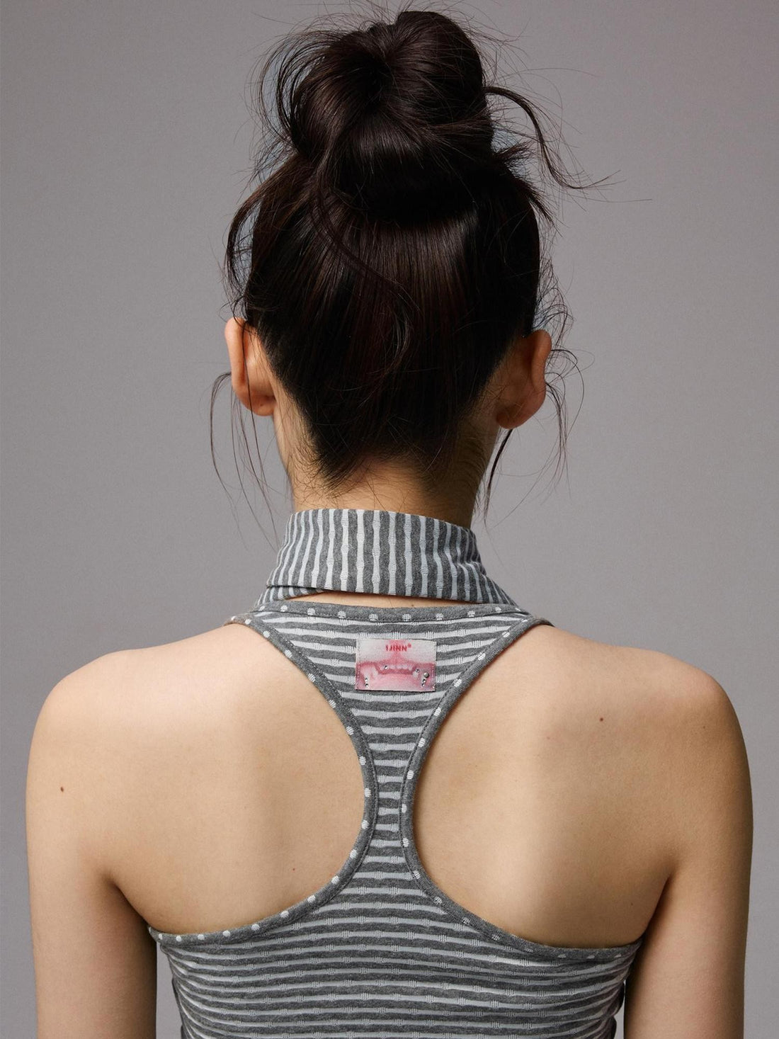 1JINN STUDIO Polka Dot Striped Backless Henley Women&