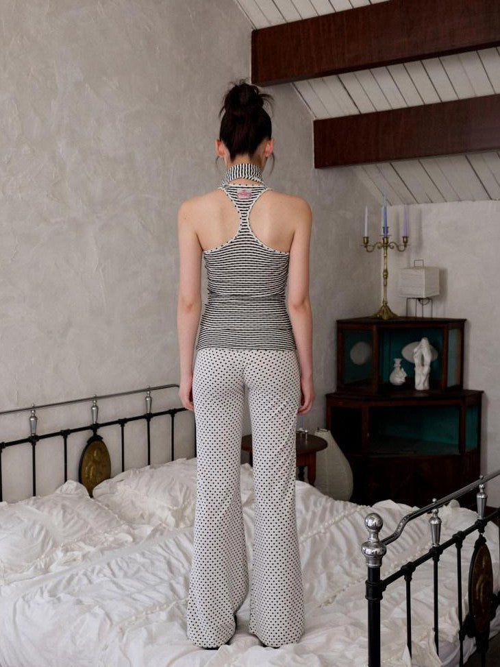 1JINN STUDIO Polka Dot Striped Backless Henley Women&