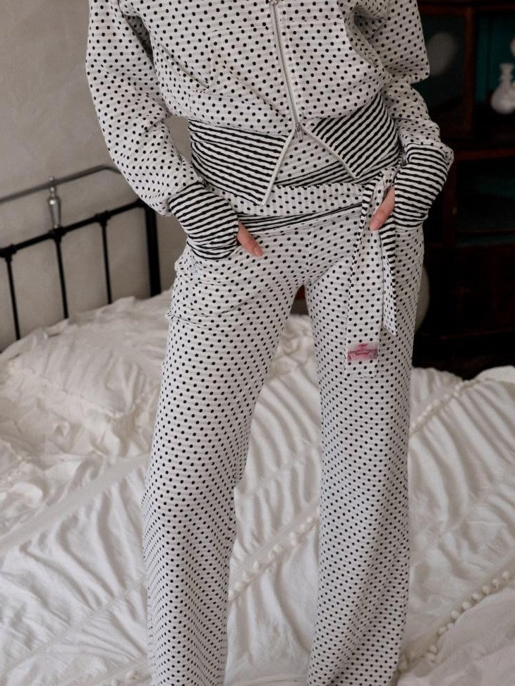 1JINN STUDIO Polka Dot Striped Backless Henley Women&