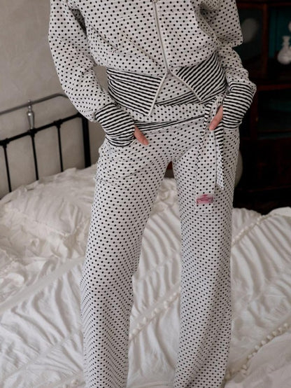 1JINN STUDIO Polka Dot Striped Backless Henley Women&