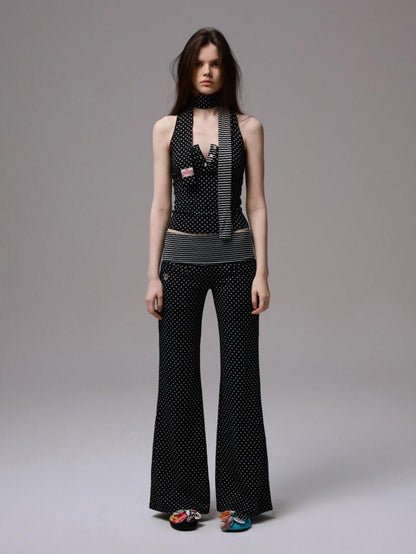 1JINN STUDIO Polka Dot Striped Backless Henley Women&
