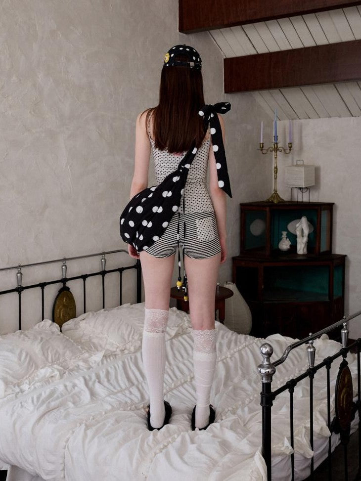 1JINN STUDIO Polka Dot Striped Reversible Spaghetti Jumpsuit Short Cover Women&