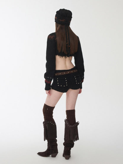 1JINN STUDIO Pony Jacquard Knit Short Cardigan High Waist Women&
