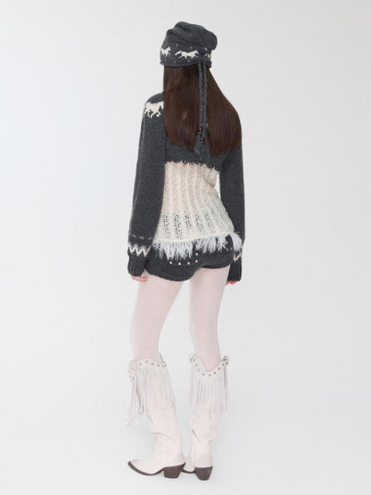 1JINN STUDIO Pony Jacquard Knit Short Cardigan High Waist Women&