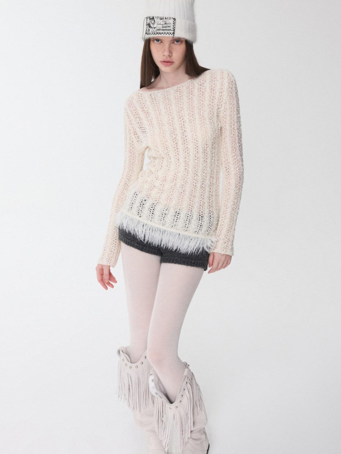 1JINN STUDIO Pony Jacquard Knit Short Cardigan High Waist Women&