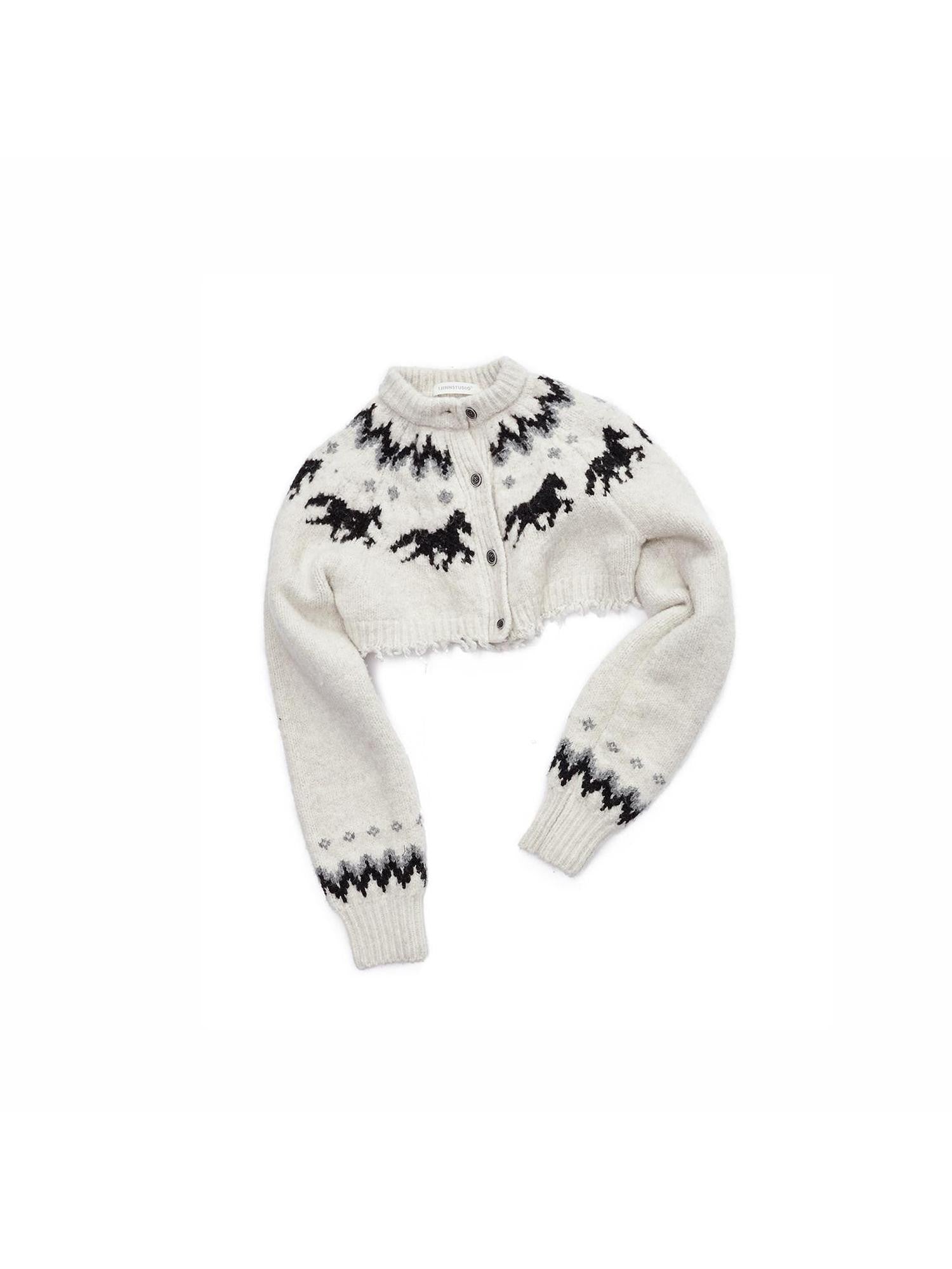 1JINN STUDIO Pony Jacquard Knit Short Cardigan High Waist Women&