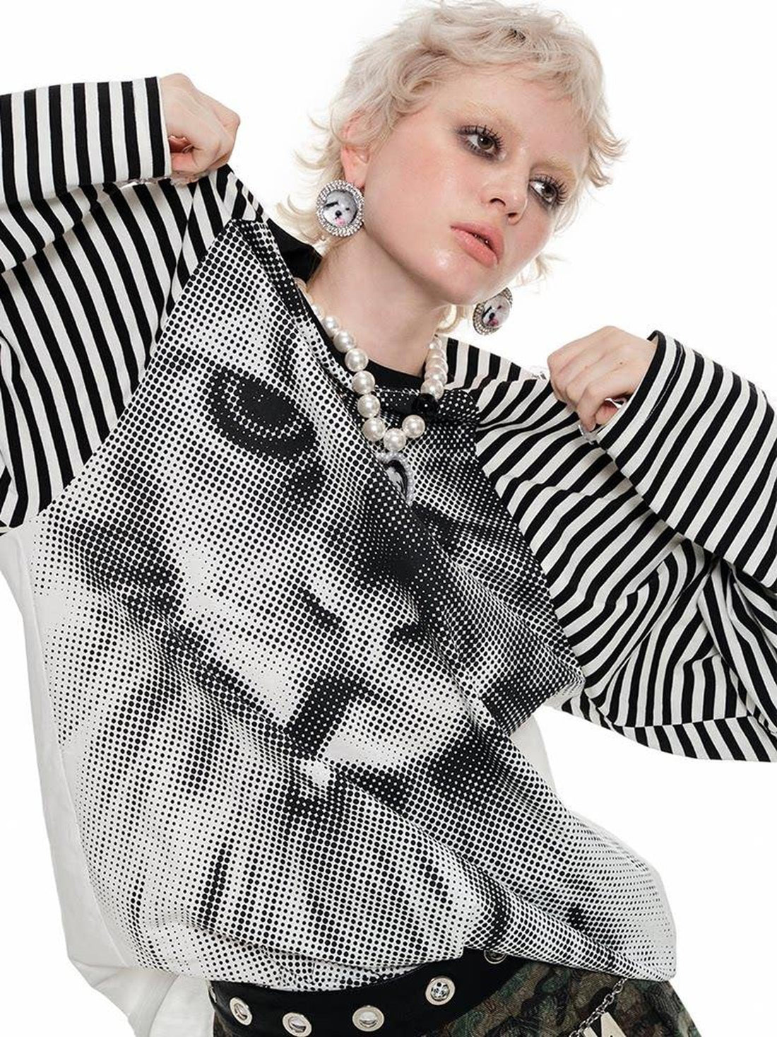 1JINN STUDIO Printed Striped Colorblock Raglan Sleeve Women&