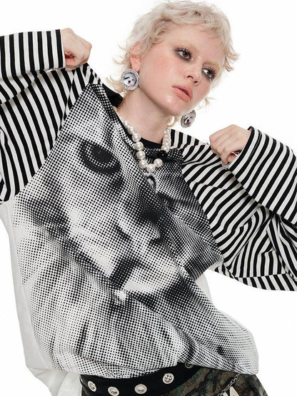 1JINN STUDIO Printed Striped Colorblock Raglan Sleeve Women&