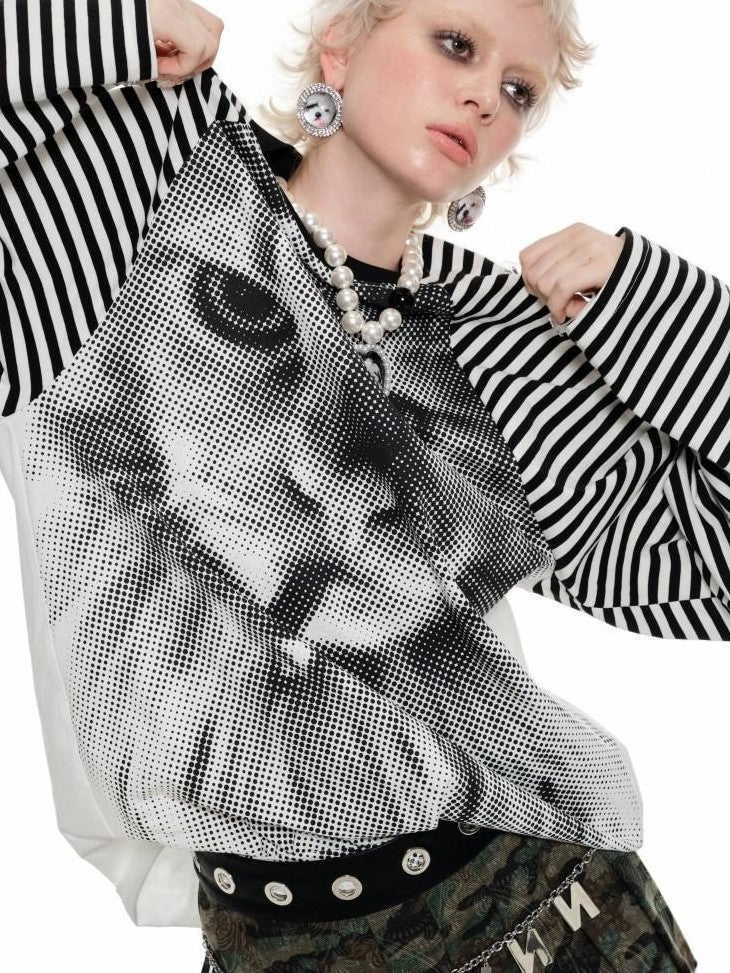1JINN STUDIO Printed Striped Colorblock Raglan Sleeve Women&