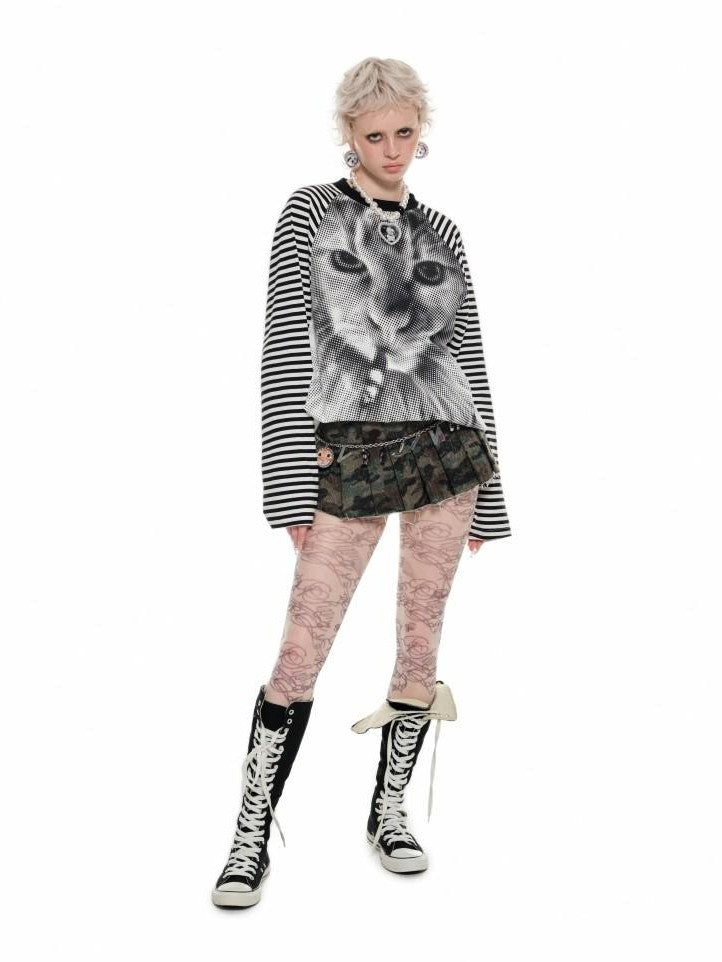 1JINN STUDIO Printed Striped Colorblock Raglan Sleeve Women&