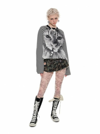 1JINN STUDIO Printed Striped Colorblock Raglan Sleeve Women&