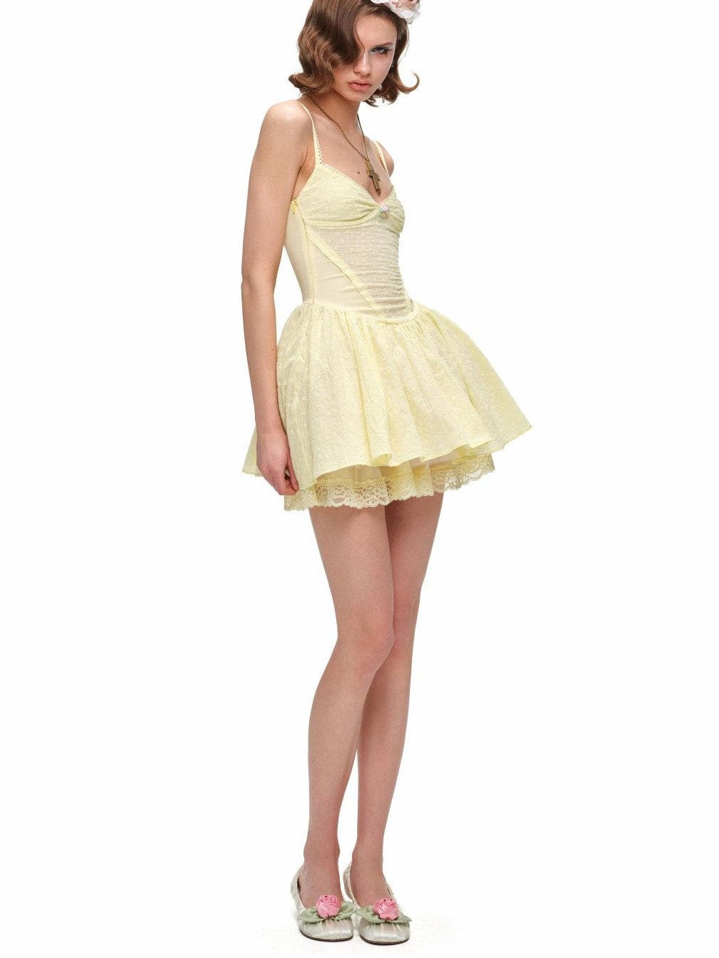1JINN STUDIO Puff Jacquard Cinched Waist V-neck Strappy Women&