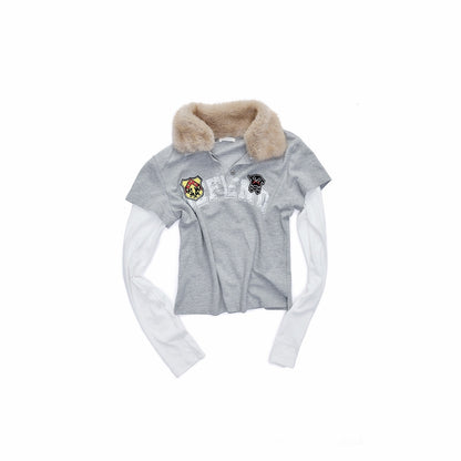 1JINN_STUDIO_Rabbit_Fur_Collar_Faux_Layered_Badge_Print_Women&