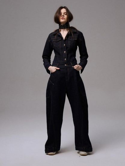 1JINN STUDIO Raw Denim Deconstructed Embroidered Low Rise Women&