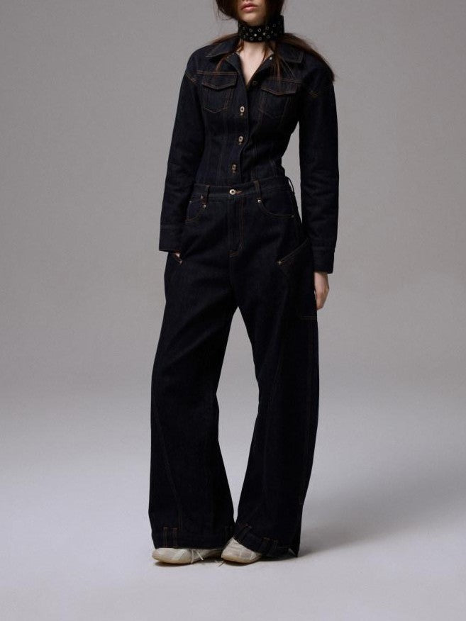 1JINN STUDIO Raw Denim Deconstructed Embroidered Low Rise Women&