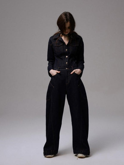 1JINN STUDIO Raw Denim Deconstructed Embroidered Low Rise Women&