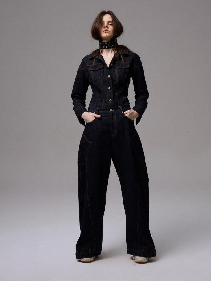 1JINN STUDIO Raw Denim Deconstructed Wide Shoulder Women&