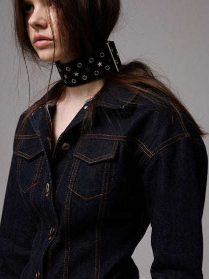 1JINN STUDIO Raw Denim Deconstructed Wide Shoulder Women&