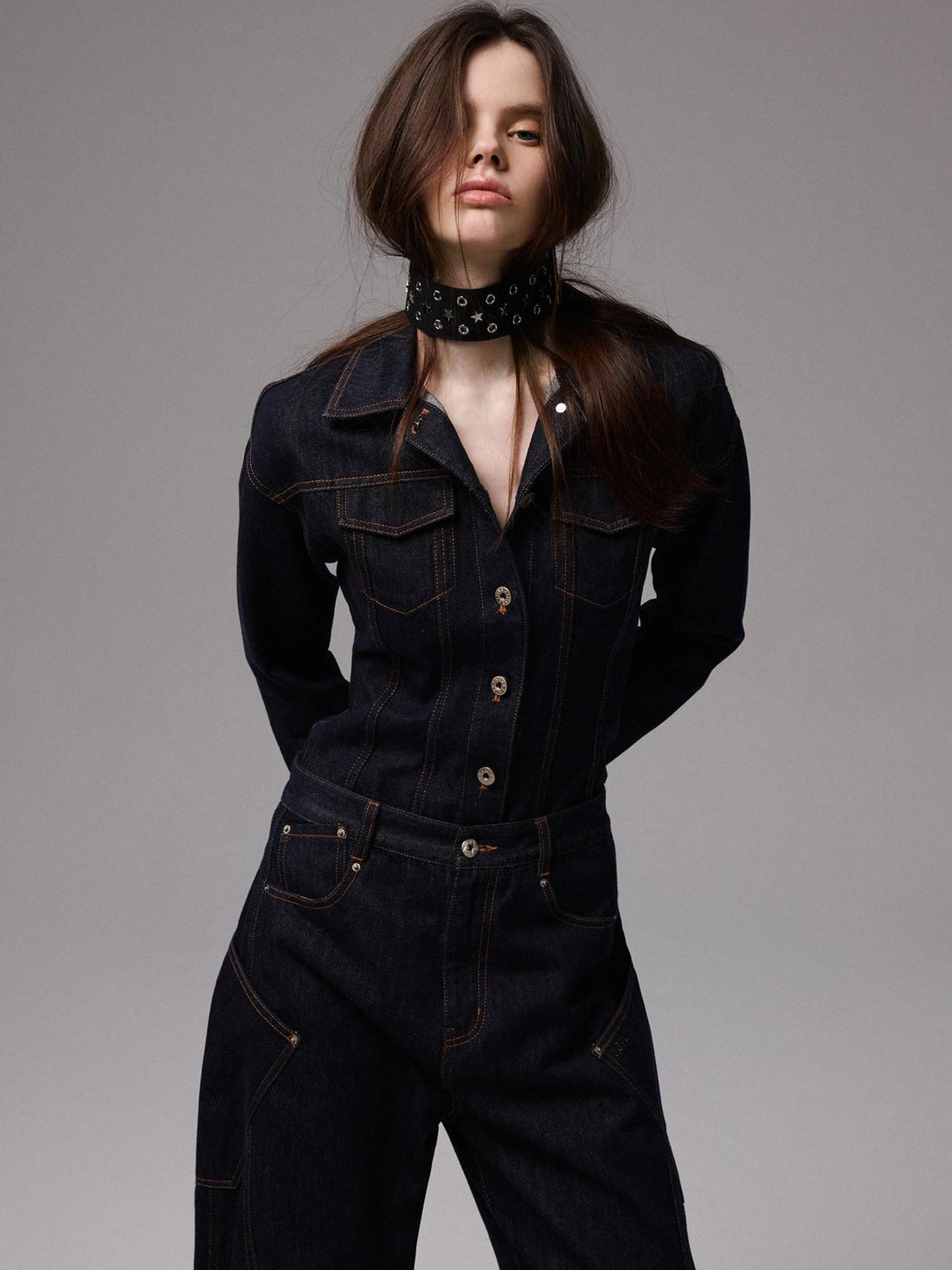 1JINN STUDIO Raw Denim Deconstructed Wide Shoulder Women&