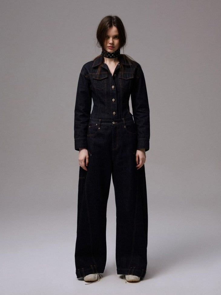1JINN STUDIO Raw Denim Deconstructed Wide Shoulder Women&