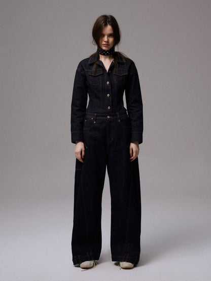 1JINN STUDIO Raw Denim Deconstructed Wide Shoulder Women&