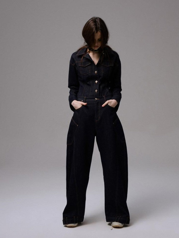 1JINN STUDIO Raw Denim Deconstructed Wide Shoulder Women&