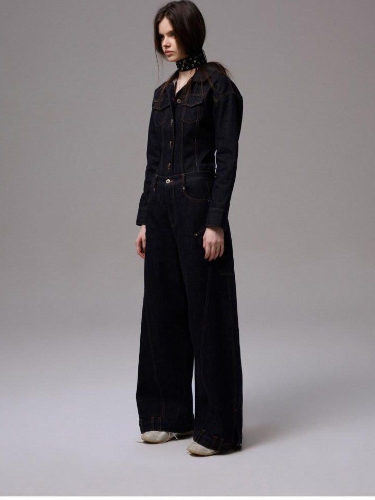 1JINN STUDIO Raw Denim Deconstructed Wide Shoulder Women&