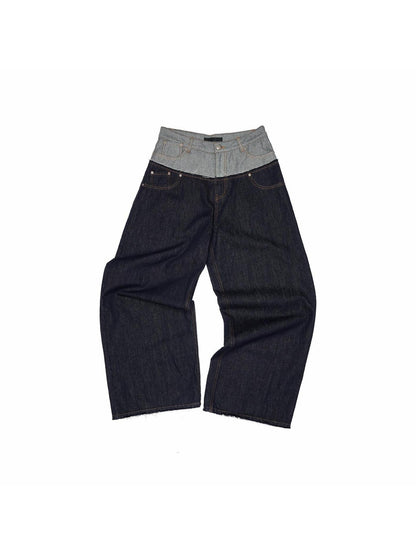 1JINN STUDIO Raw Denim Patchwork Embroidered Double Waist Women&