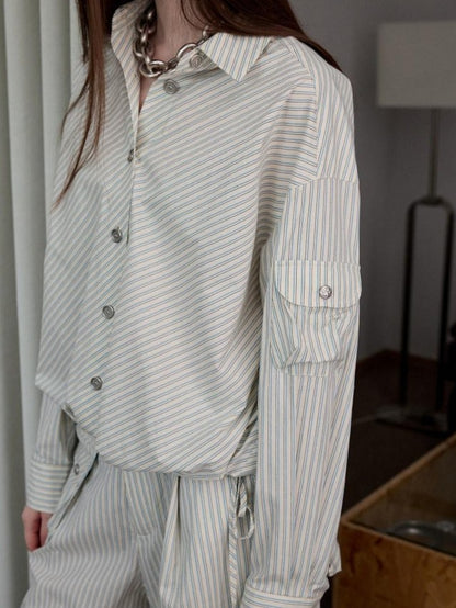 1JINN STUDIO Relaxed Asymmetrical Striped Bud Hem Women&
